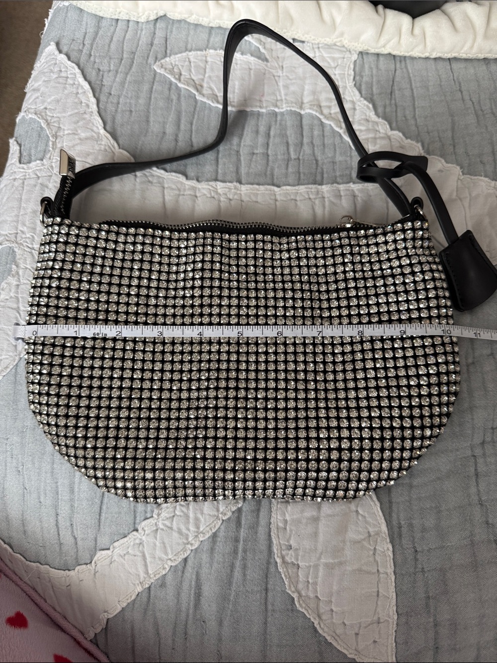 Crystal-Embellished Black Shoulder Bag